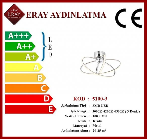 Eray Aydınlatma 5100-3 Krom Led Avize - 4