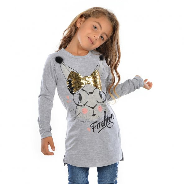 Kanka Kids Kız Çocuk Püsküllü Tavşan Uzun Kollu Penye Tshirt