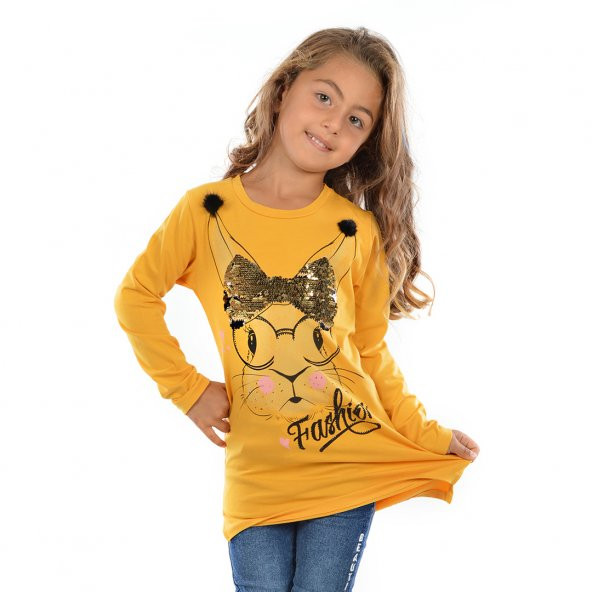 Kanka Kids Kız Çocuk Püsküllü Tavşan Uzun Kollu Penye Tshirt