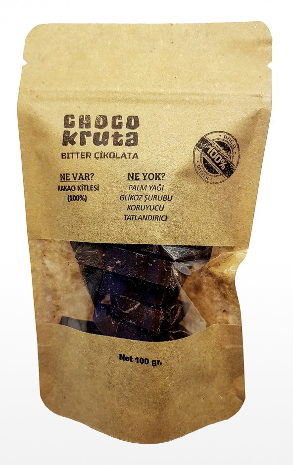 CHOCO KRUTA Şekersiz 100% Bitter Çikolata (GHANA) (100 Gr.) (Kırık)