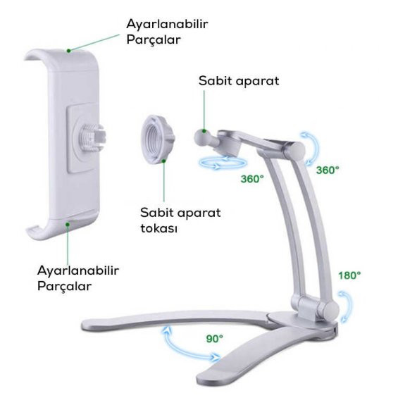 360 Dönebilen Mutfak ve Sabit Oda Tablet - Telefon Standı - 11