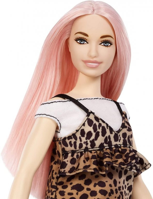 Pembe Saçlı Barbie Bebek Çizmeli Kaplan Desenli Elbiseli