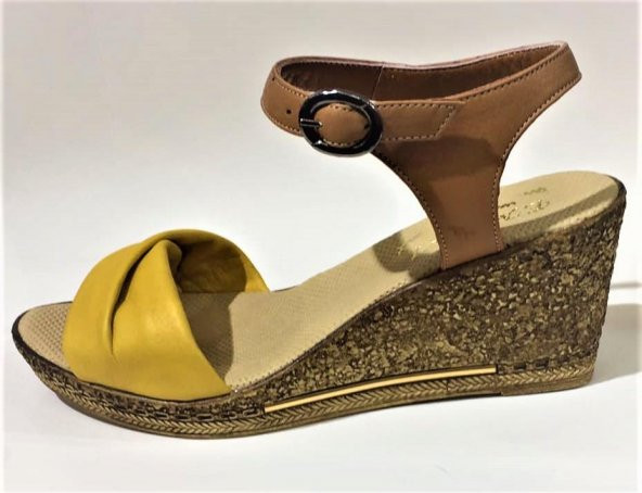 Emani 785.070 Sarı Kadın Deri Topuklu Sandalet