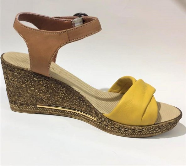 Emani 785.070 Sarı Kadın Deri Topuklu Sandalet - 2