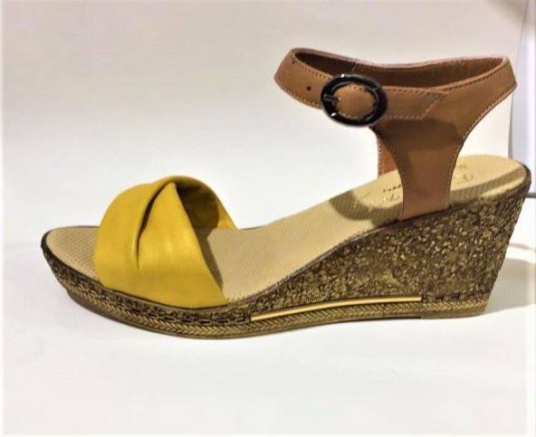 Emani 785.070 Sarı Kadın Deri Topuklu Sandalet - 3