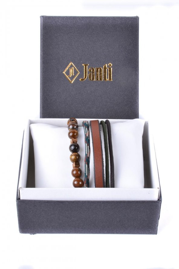 JTKB20067 DOĞAL TAŞ ve DERİ KOMBİN BİLEKLİK - 4