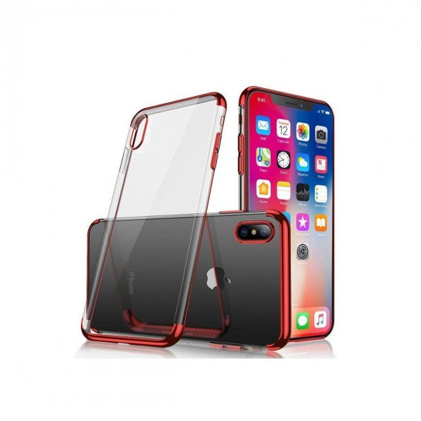iPhone XS Max Kılıf Lazer Kaplama Silikon Kırmızı