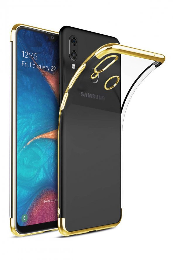 Samsung Galaxy A20 Kılıf Lazer Kaplama Silikon Gold