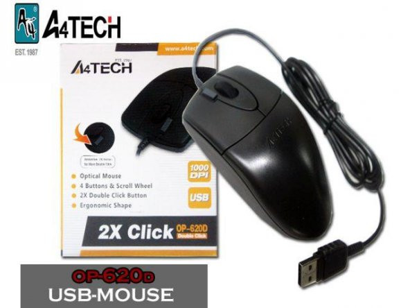 A4 TECH OP620D KABLOLU USB MOUSE,SİYAH - 3