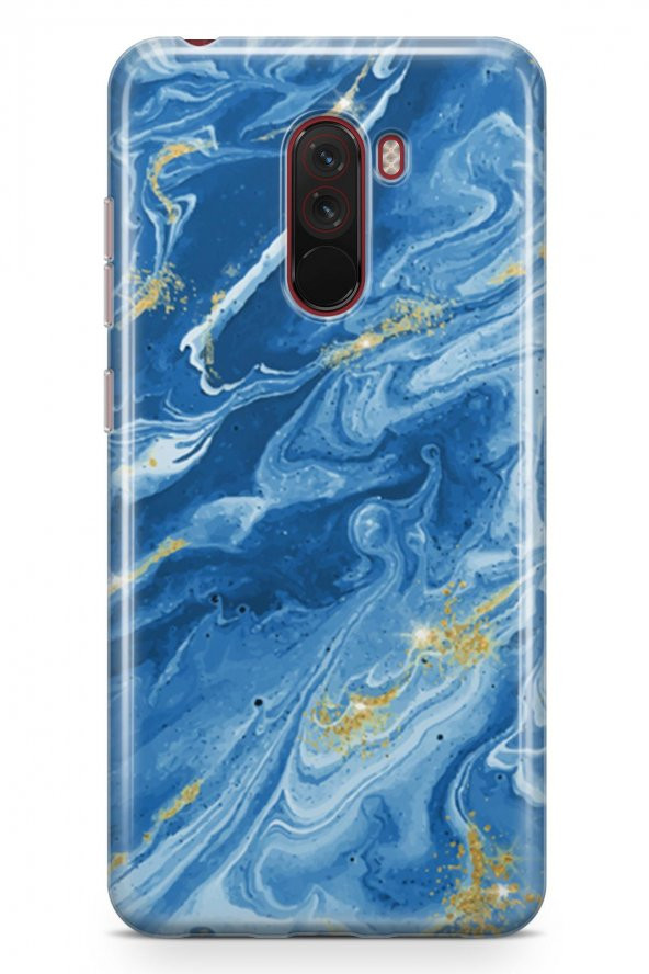 Xiaomi Pocophone F1 Kılıf Marble Mermer Serisi Mavi