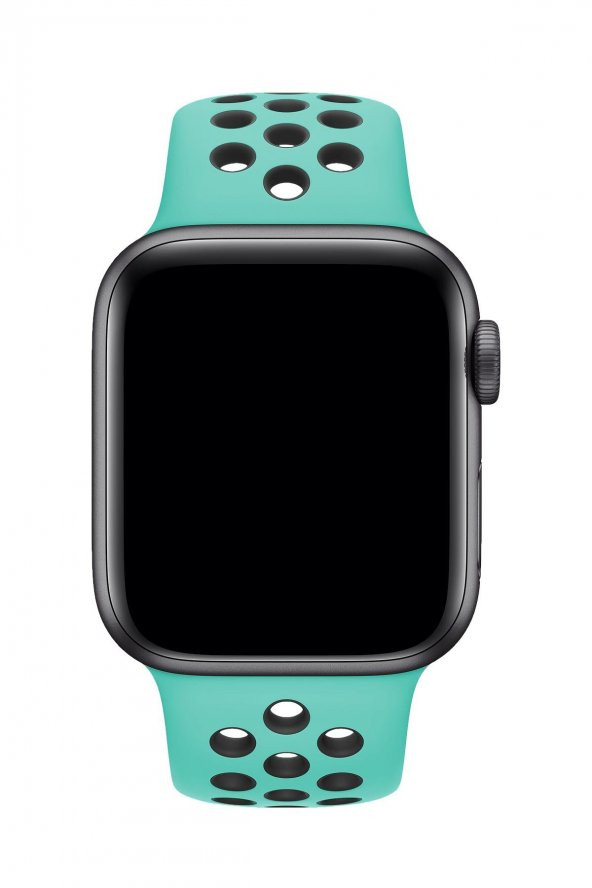 Apple Watch Uyumlu 42 mm Spor Delikli Kordon Silikon Kayış Su Yeşili - 3