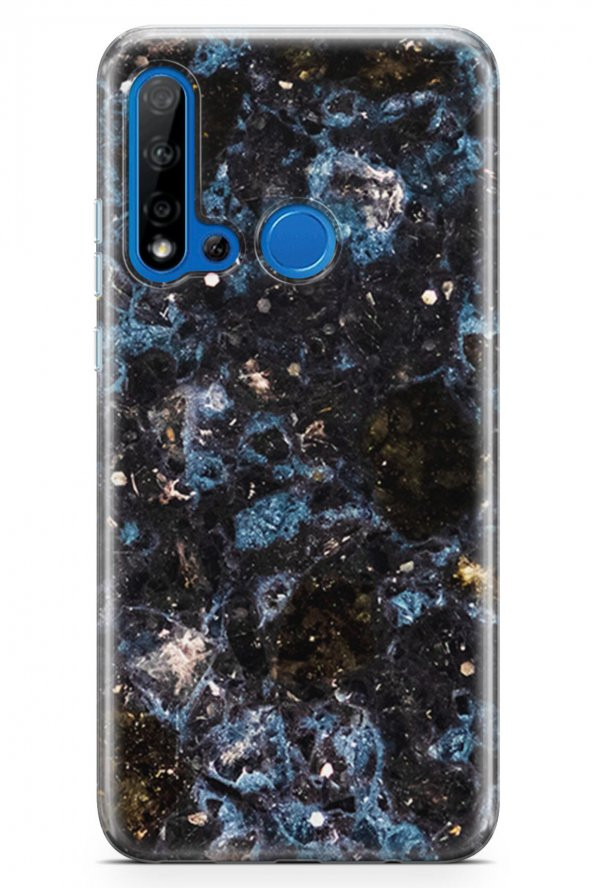 Huawei P20 Lite 2019 Kılıf Marble Mermer Serisi Siyah Mavi