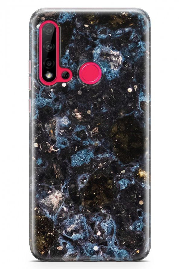 Huawei P20 Lite 2019 Kılıf Marble Mermer Serisi Siyah Mavi - 2