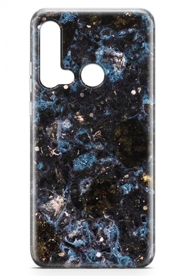 Huawei P20 Lite 2019 Kılıf Marble Mermer Serisi Siyah Mavi - 3