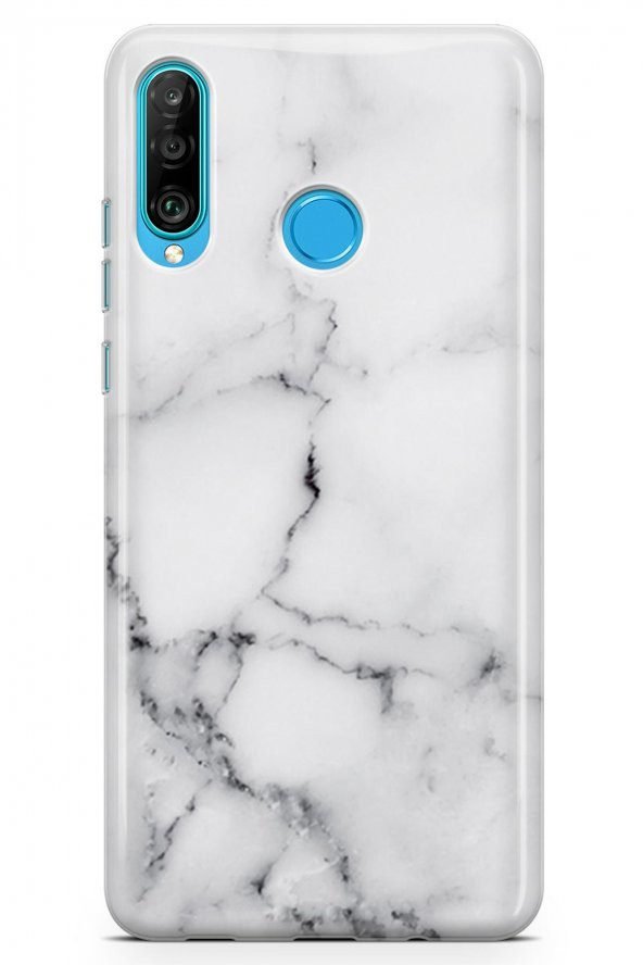 Huawei P30 Lite Kılıf Marble Mermer Serisi Beyaz