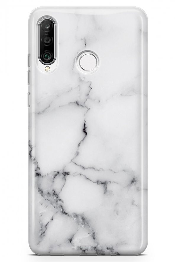 Huawei P30 Lite Kılıf Marble Mermer Serisi Beyaz - 2