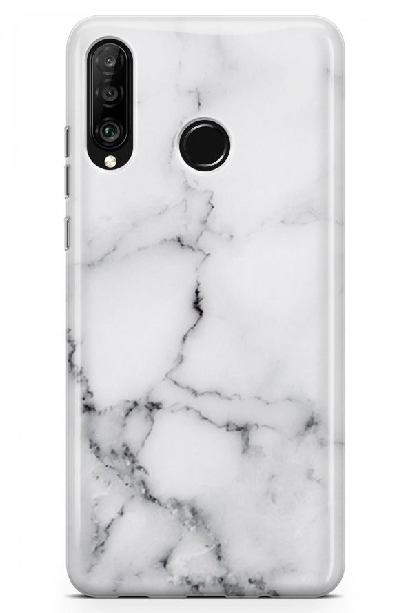 Huawei P30 Lite Kılıf Marble Mermer Serisi Beyaz - 3