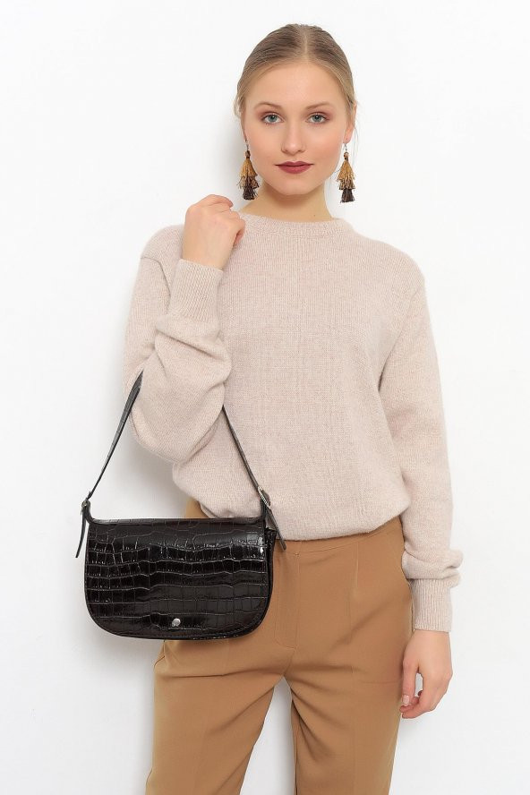 Kroko Desen Kapaklı Baguette Bag - 6