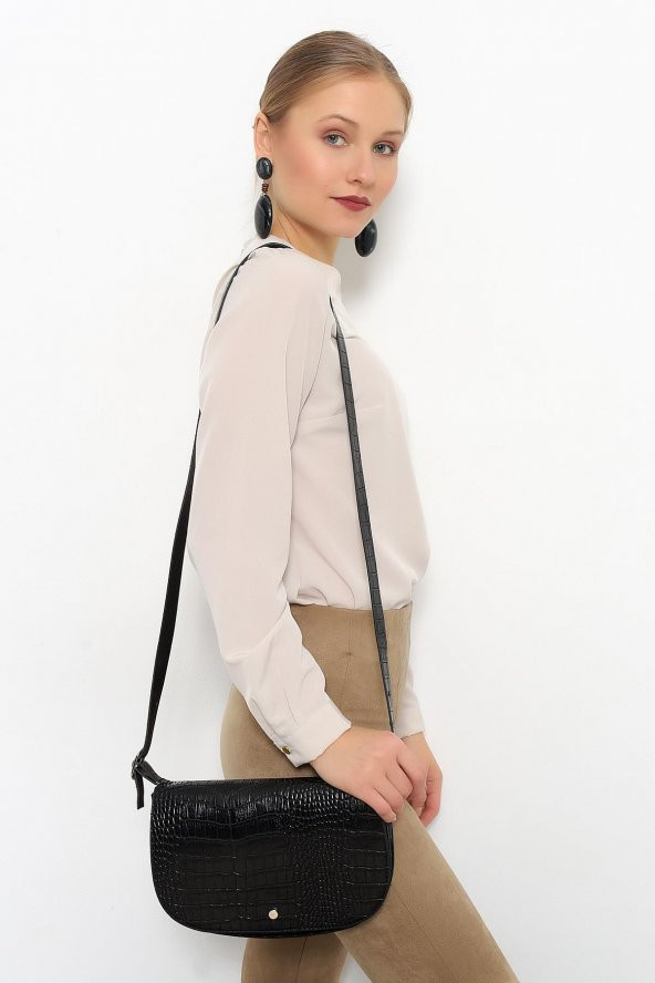 Kroko Desen Kapaklı Baguette Bag - 7
