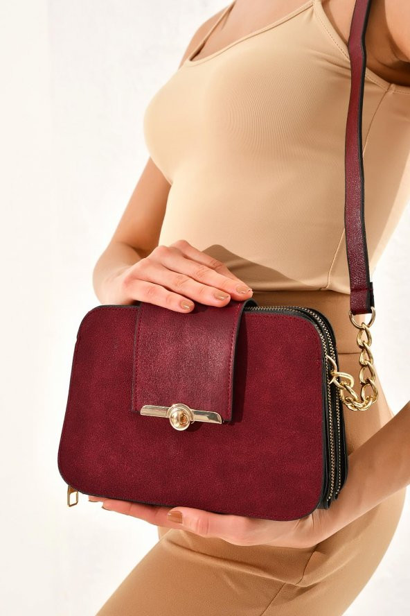 Süet Toka Kilit Detay Omuz Çantası