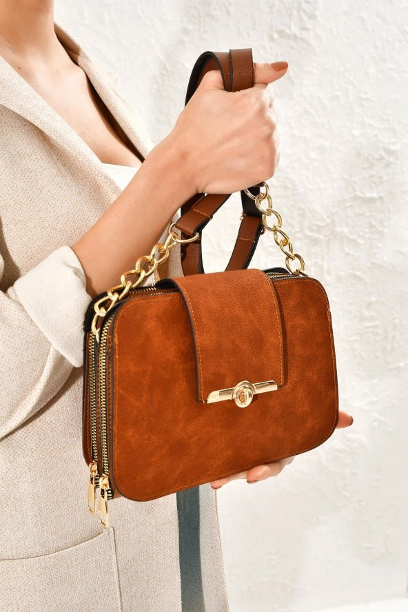 Süet Toka Kilit Detay Omuz Çantası - 2