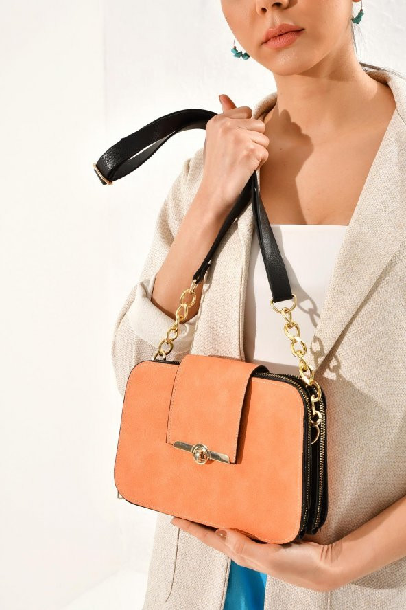 Süet Toka Kilit Detay Omuz Çantası - 3