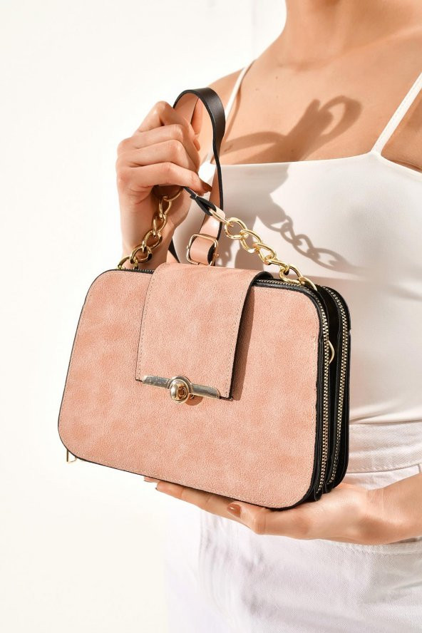 Süet Toka Kilit Detay Omuz Çantası - 6