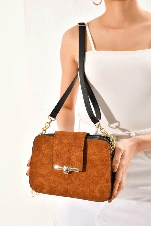 Süet Toka Kilit Detay Omuz Çantası - 7
