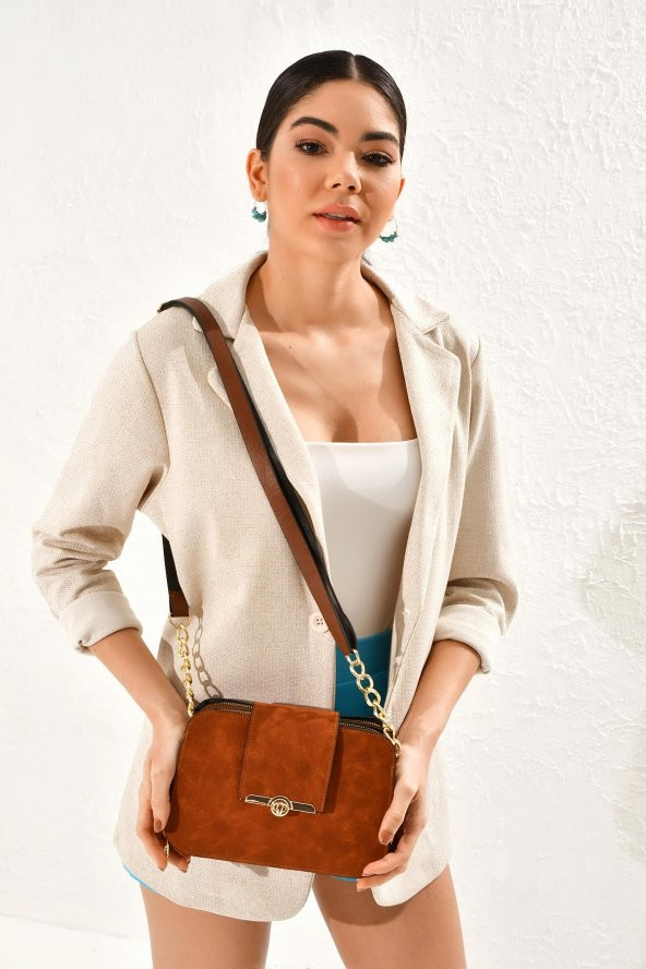 Süet Toka Kilit Detay Omuz Çantası - 11