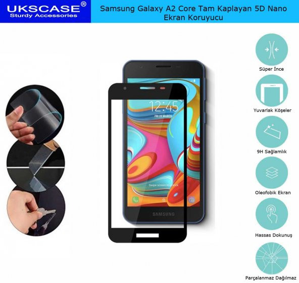 Samsung Galaxy A2 Core Tam Kaplayan Ekran Koruyucu 5D Nano Glass