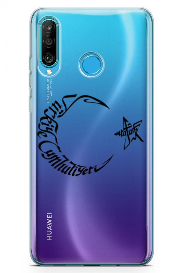 Huawei Nova 4e Kılıf Şeffaf Atatürk Serisi Ay Yıldız - 2