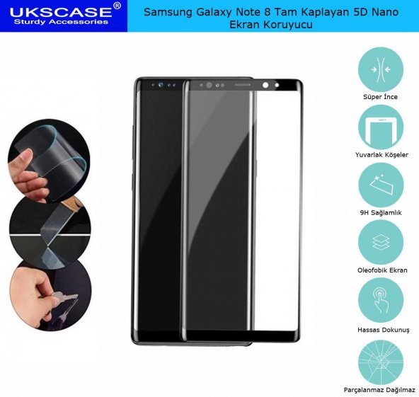 Samsung Galaxy Note 8 Tam Kaplayan Ekran Koruyucu 5D Nano Glass - 1