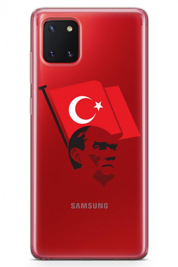 Samsung Galaxy A81 Kılıf Şeffaf Atatürk Serisi Al Bayrak