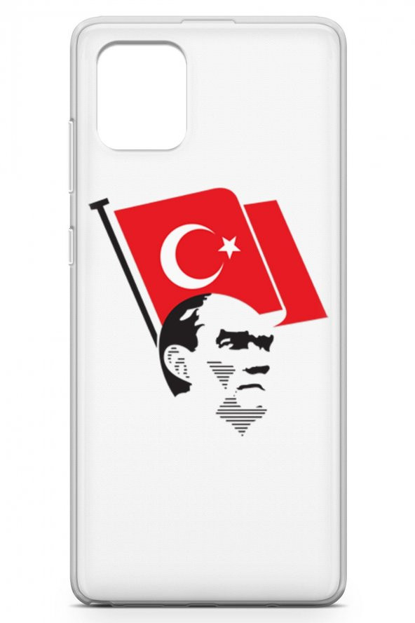 Samsung Galaxy A81 Kılıf Şeffaf Atatürk Serisi Al Bayrak - 3