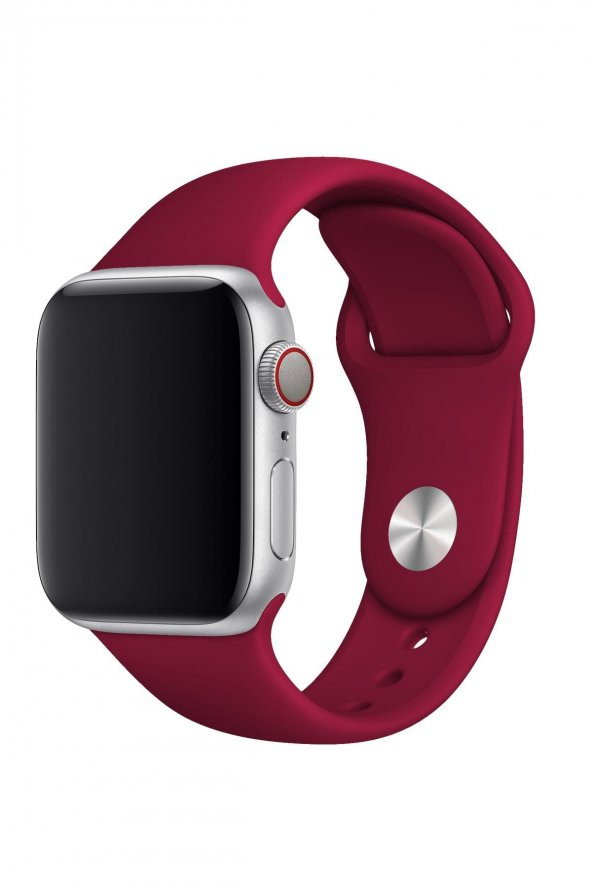 Apple Watch Uyumlu 42 mm Kordon Silikon Kayış Vişne - 3