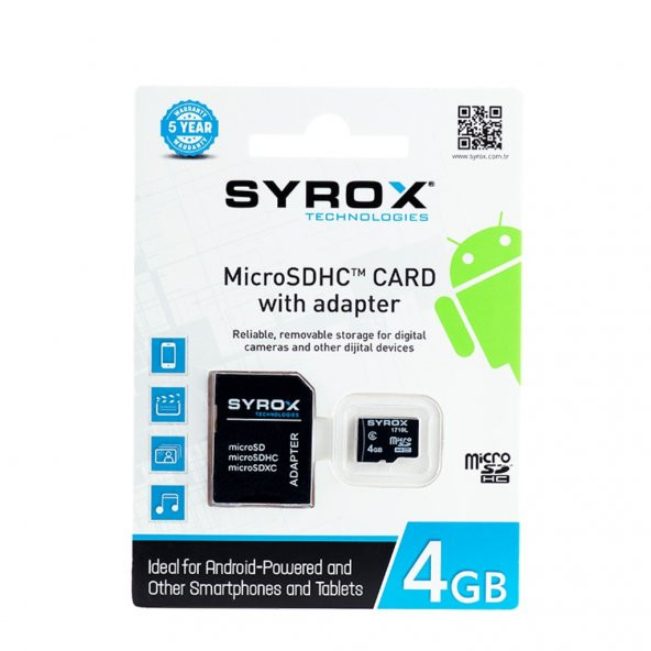 SYROX 4 GB MicroSDHC Hafıza Kartı ve Adaptör