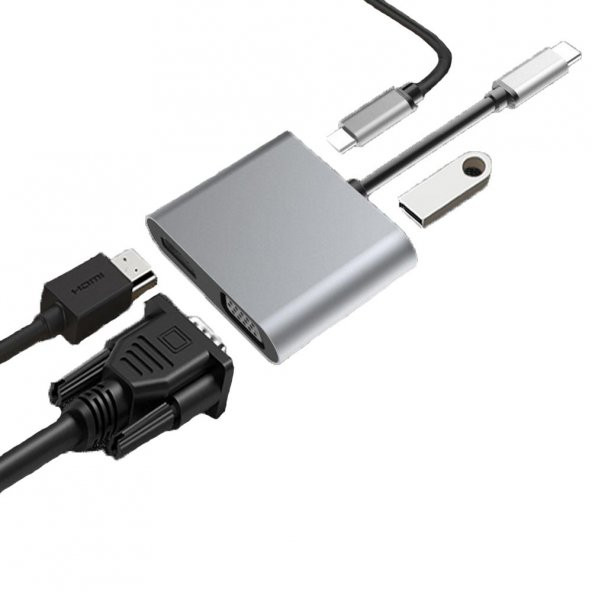 Mobitell 4in1 Hub Type-C to USB 3.0 4K HDMI VGA  Type-C Adaptör