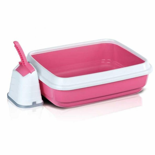 Imac Duo Açık Kedi Tuvalet Kabı Ve Kürek - Beyaz / Pembe