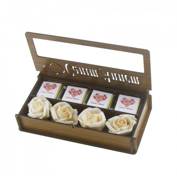 Çiçekli Ahşap Kutuda Canım Annem 12 Adet Çikolata - 3