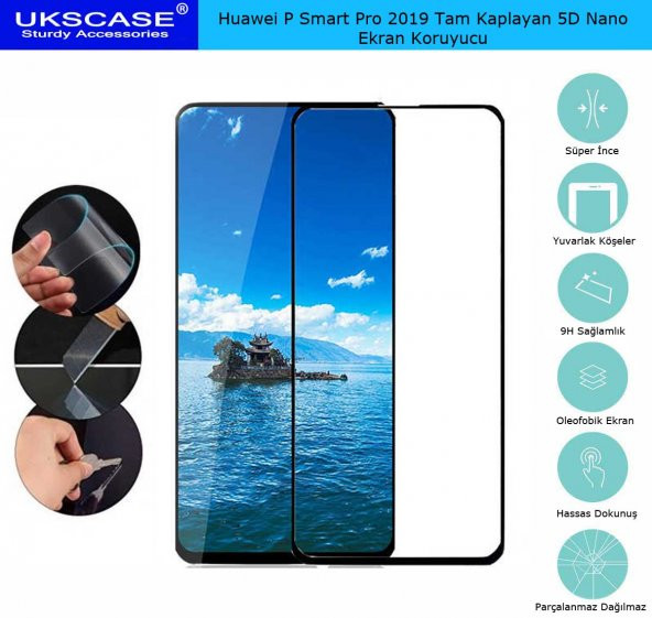 Huawei P Smart Pro 2019 Tam Kaplayan Ekran Koruyucu 5D Nano Glass