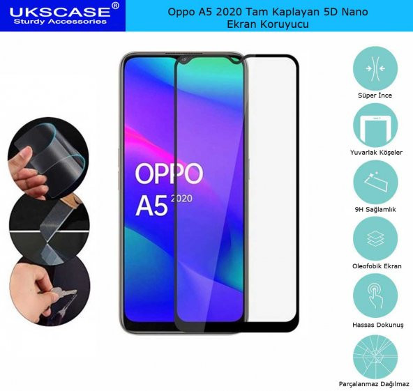 Oppo A5 2020 Tam Kaplayan Ekran Koruyucu 5D Nano Glass