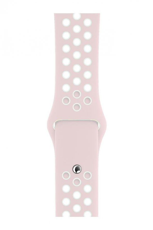 Apple Watch Uyumlu 40 mm Spor Delikli Kordon Silikon Kayış Pembe Beyaz