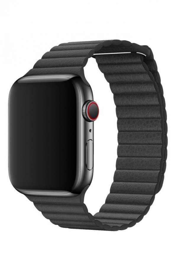 Apple Watch Uyumlu Deri Loop Kordon 44 mm Kayış Siyah - 2