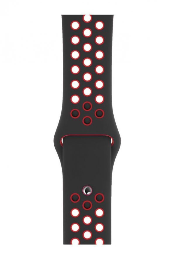 Apple Watch Uyumlu 44 mm Spor Delikli Kordon Silikon Kayış Siyah Kırmızı