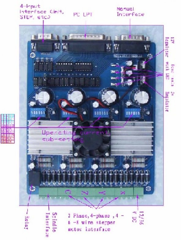 4 eksen TB6560 MACH3 LPT CNC kontrol kartı