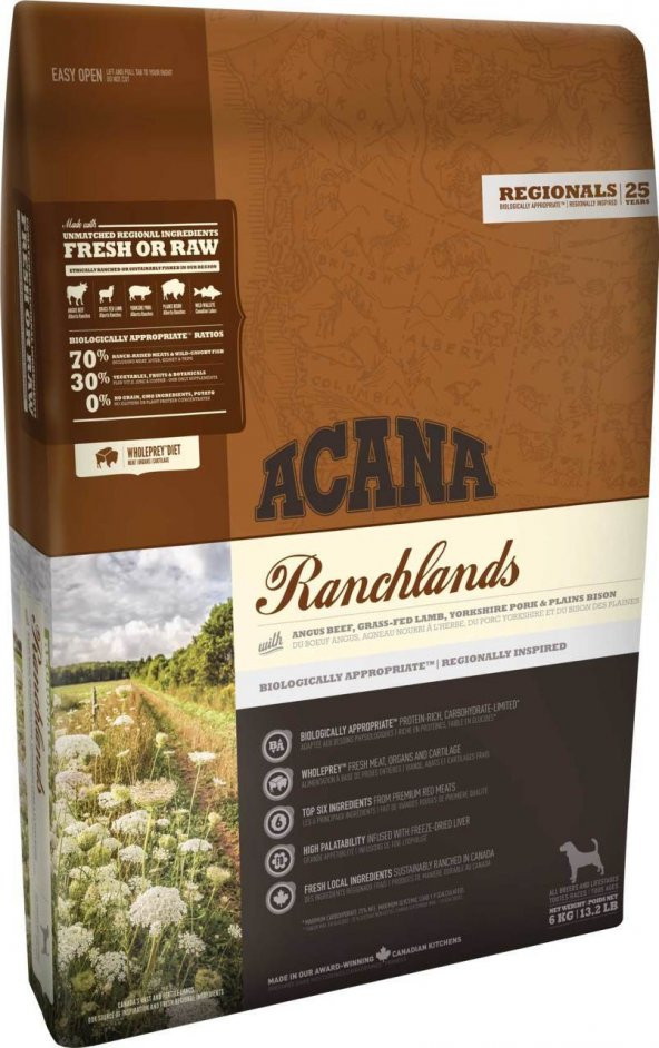 Acana Ranchlands Tahılsız Sığır Ve Kuzu Etli Köpek Maması 11,4 Kg