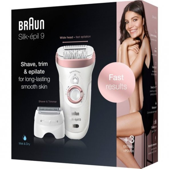 Braun Silk-épil 9 9720 SensoSmart Kablosuz Islak & Kuru 4 Ek Parçalı 2'si 1 Arada Epilatör