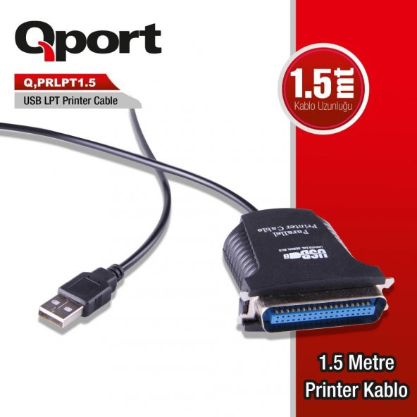 QPORT 1,5m USB - (LPT) PARALEL ÇEVİRİCİ KABLO