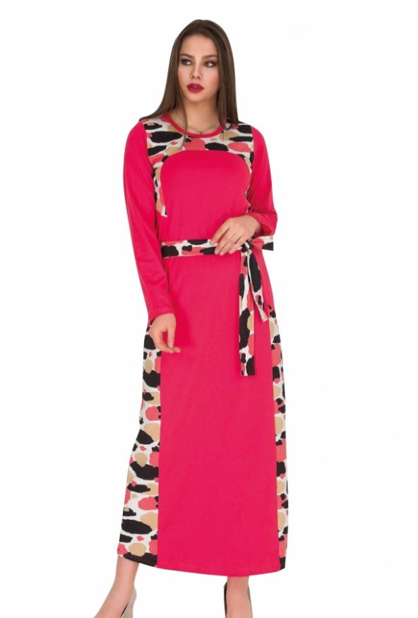 Bayan Pembe  Şerit desenli Uzun elbise 00534