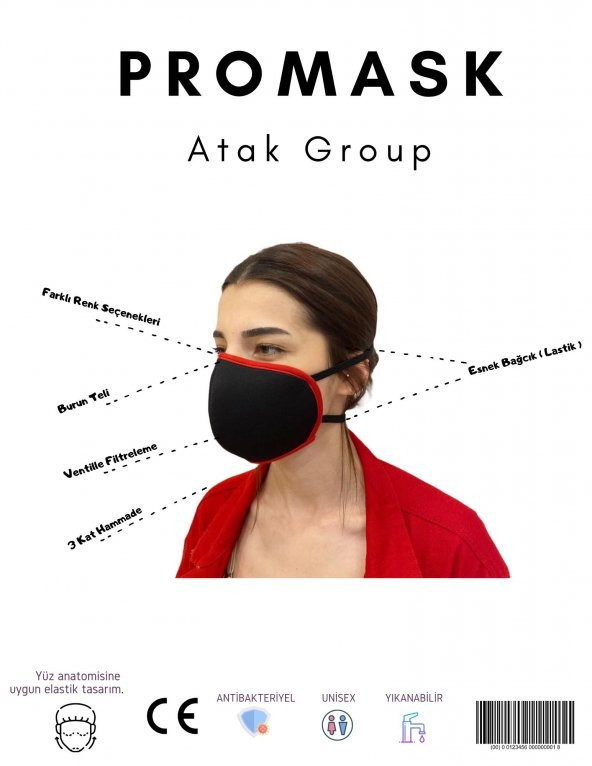 Yıkanabilir Bez Maske PROMASK (CE,ISO) (Paket içeriği 3 adet)